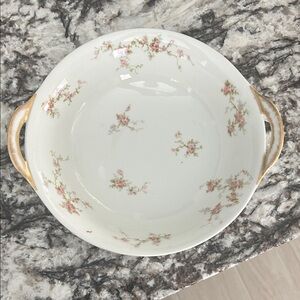 Haviland Limoges Floral Porcelain Bowl with Gold Handles